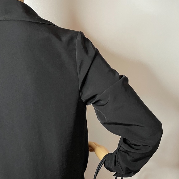 Black sheen lightweight button down long sleeve dress w/ bow tie in the front! - Picture 11 of 14